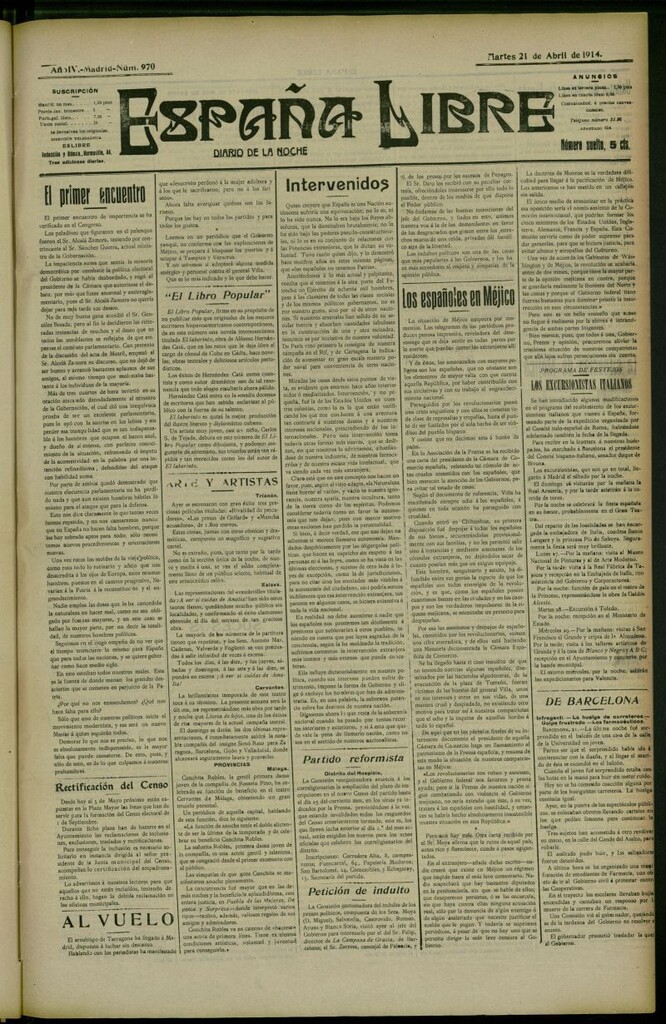 Miniatura de España Libre : Diario de la noche del 21 de abril de 1914, nº 970