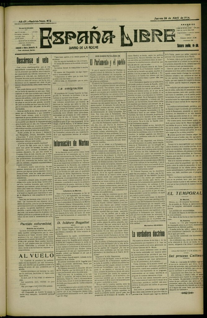 Miniatura de España Libre : Diario de la noche del 23 de abril de 1914, nº 972