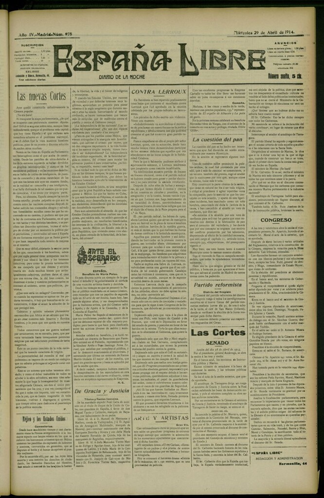 Miniatura de España Libre : Diario de la noche del 29 de abril de 1914, nº 978