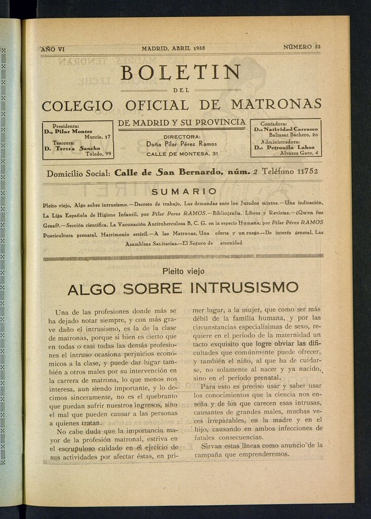 Miniatura de Boletín del Colegio Oficial de Matronas de Madrid y su Provincia de abril de 1935