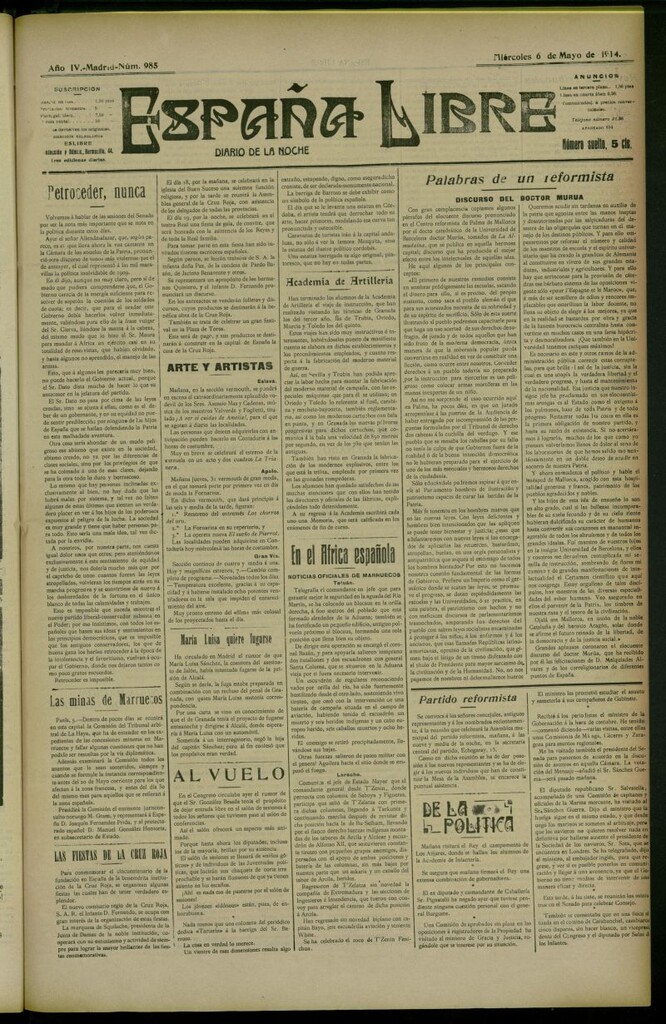 Miniatura de España Libre : Diario de la noche del 6 de mayo de 1914, nº 985