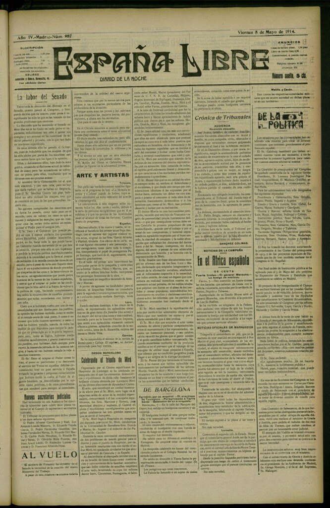 Miniatura de España Libre : Diario de la noche del 8 de mayo de 1914, nº 987