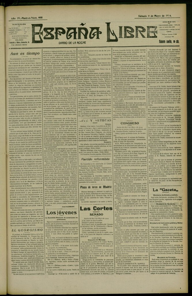 Miniatura de España Libre : Diario de la noche del 9 de mayo de 1914, nº 988