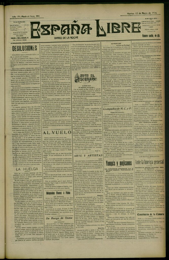 Miniatura de España Libre : Diario de la noche del 12 de mayo de 1914, nº 991