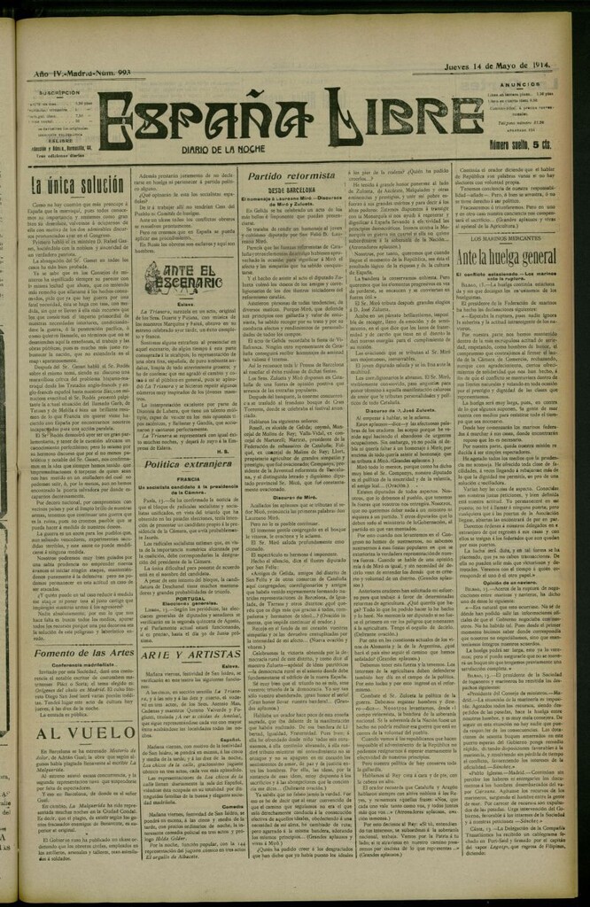 Miniatura de España Libre : Diario de la noche del 14 de mayo de 1914, nº 993