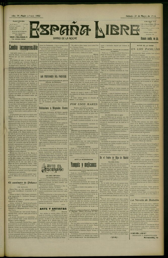 Miniatura de España Libre : Diario de la noche del 23 de mayo de 1914, nº 1002