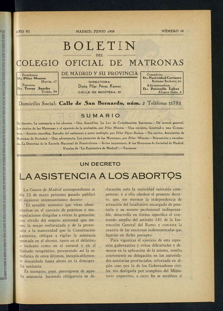 Miniatura de Boletín del Colegio Oficial de Matronas de Madrid y su Provincia de junio de 1935