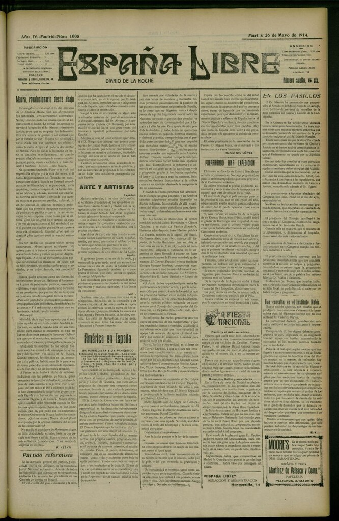 Miniatura de España Libre : Diario de la noche del 26 de mayo de 1914, nº 1005