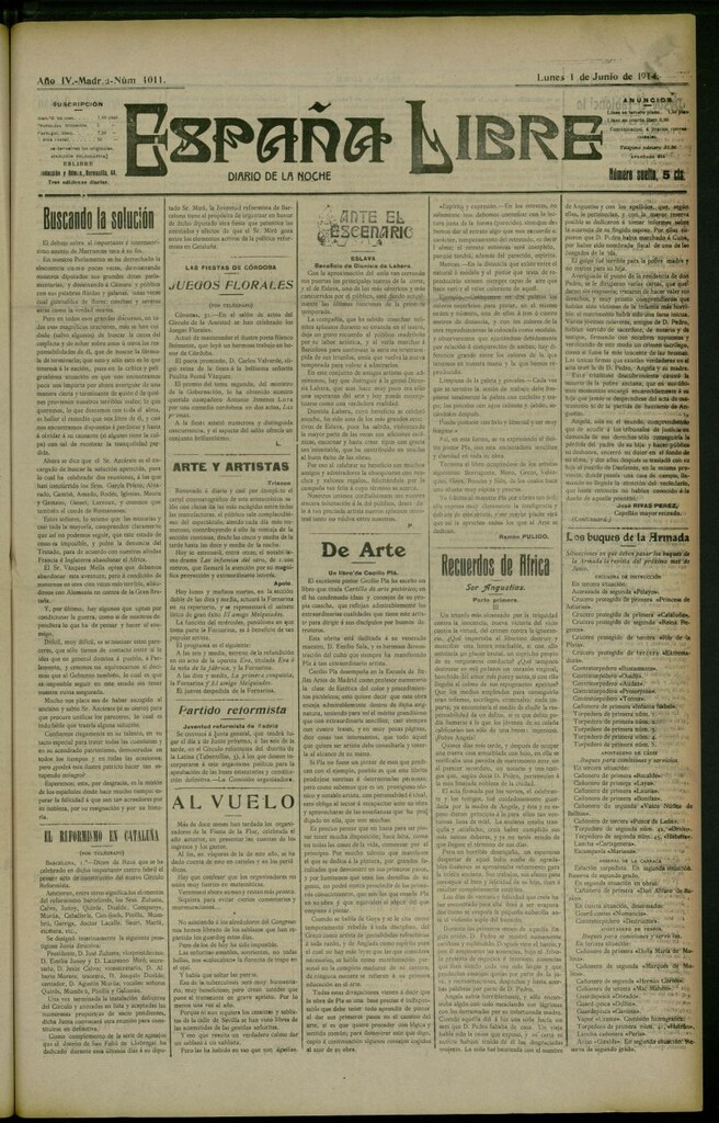 Miniatura de España Libre : Diario de la noche del 1 de junio de 1914, nº 1011