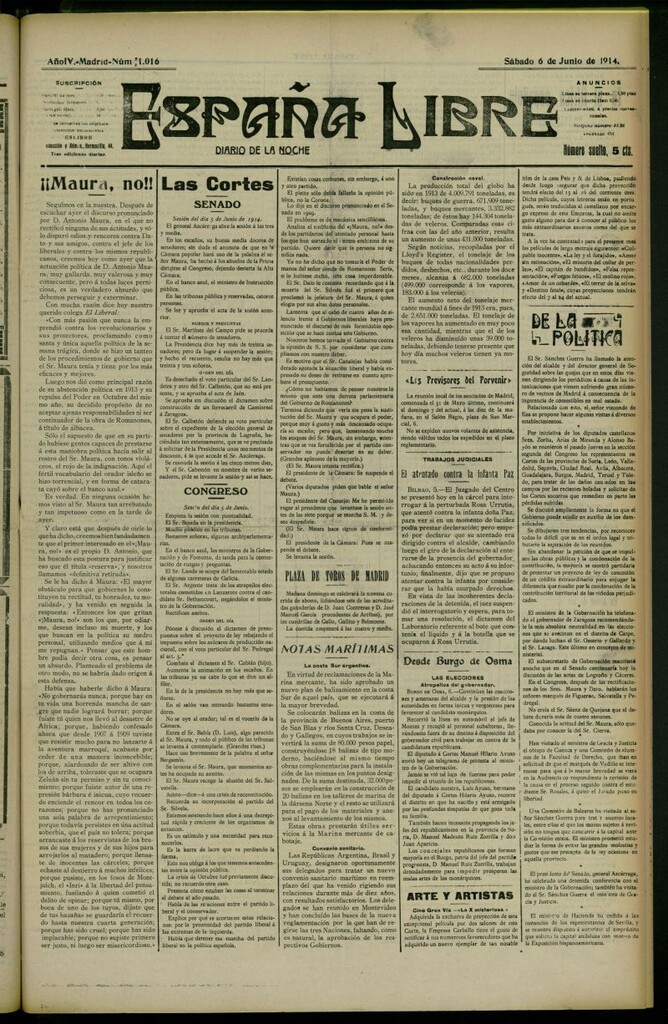 Miniatura de España Libre : Diario de la noche del 6 de junio de 1914, nº 1016