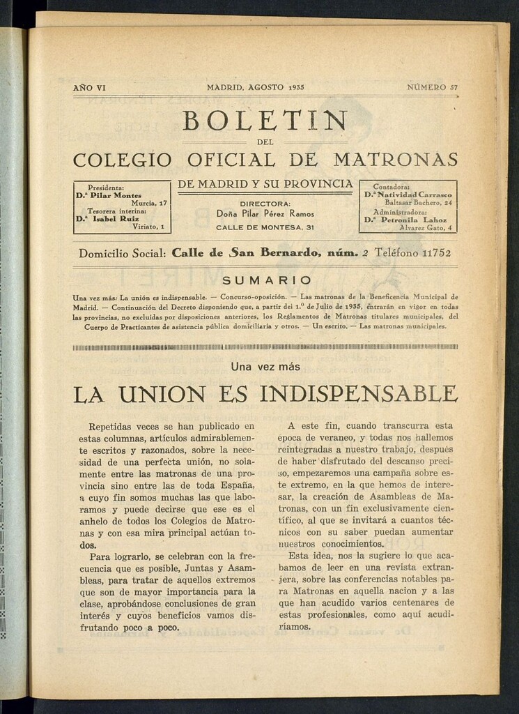 Miniatura de Boletín del Colegio Oficial de Matronas de Madrid y su Provincia de agosto de 1935