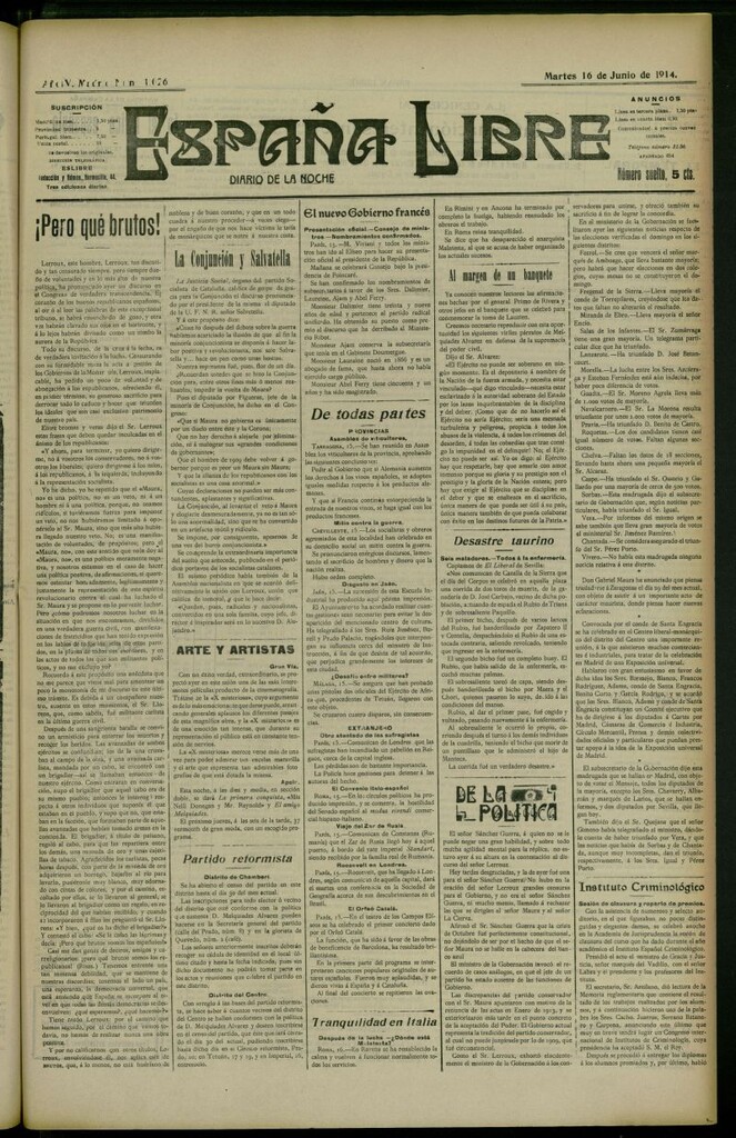 Miniatura de España Libre : Diario de la noche del 16 de junio de 1914, nº 1026