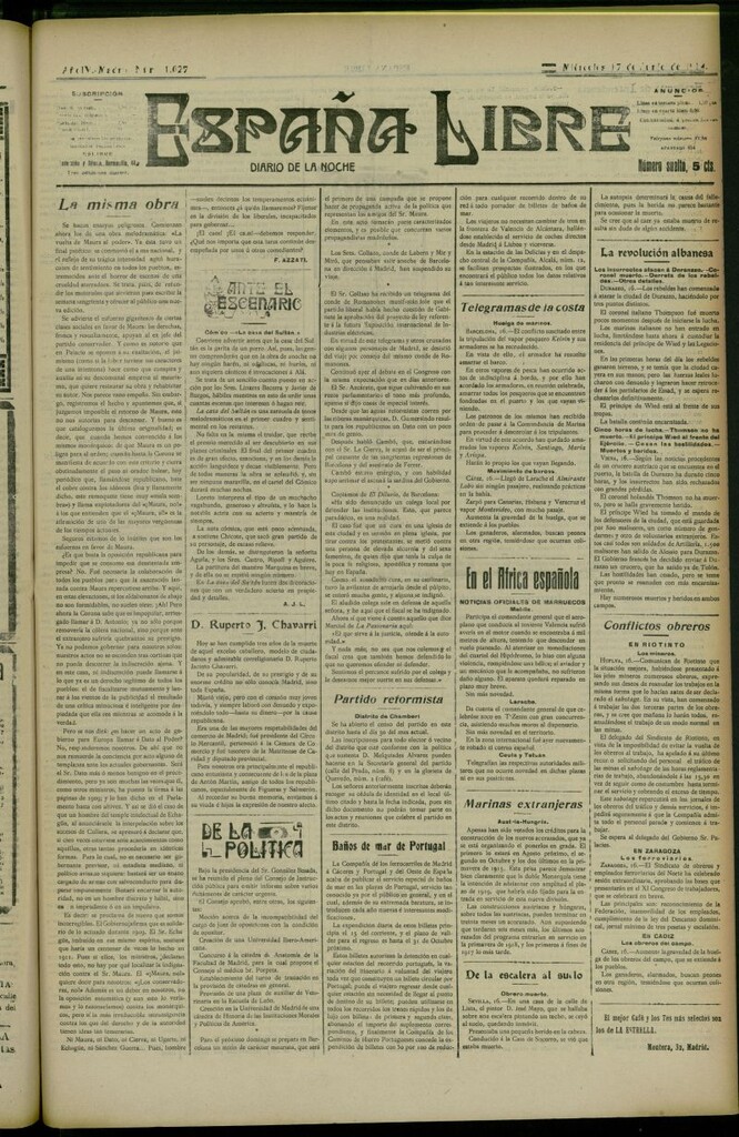 Miniatura de España Libre : Diario de la noche del 17 de junio de 1914, nº 1027