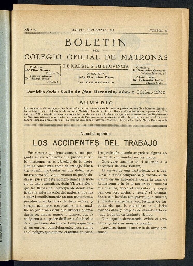 Miniatura de Boletín del Colegio Oficial de Matronas de Madrid y su Provincia de septiembre de 1935