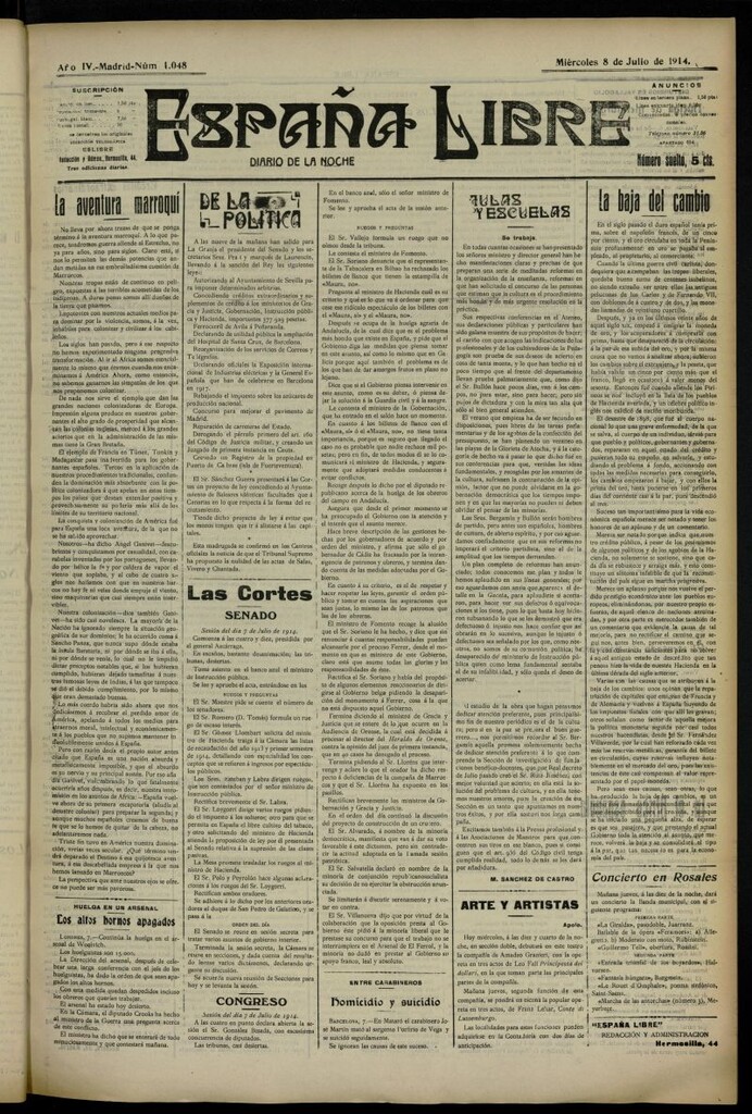 Miniatura de España Libre : Diario de la noche del 8 de julio de 1914, nº 1048