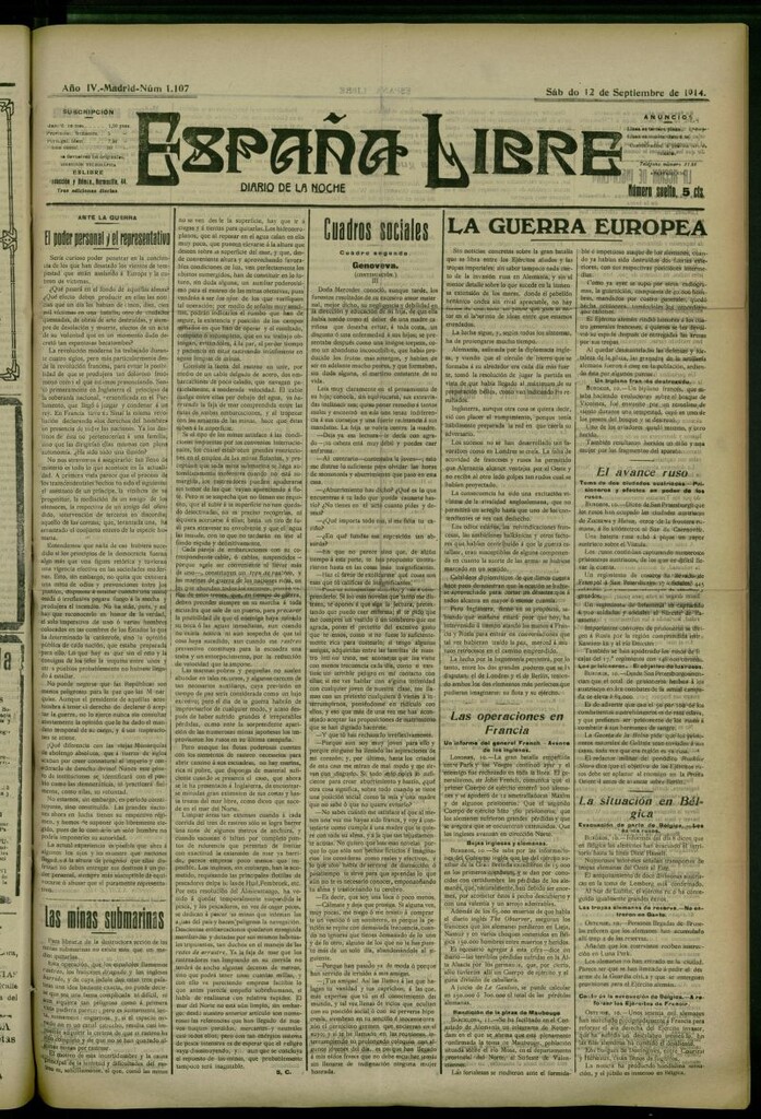 Miniatura de España Libre : Diario de la noche del 12 de septiembre de 1914, nº 1107