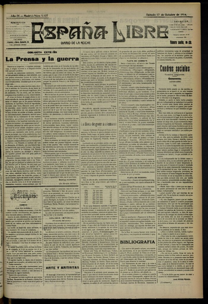 Miniatura de España Libre : Diario de la noche del 17 de octubre de 1914, nº 1137