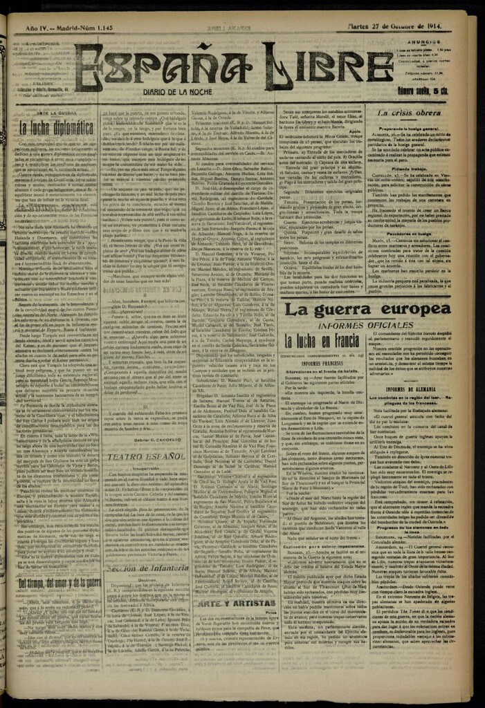 Miniatura de España Libre : Diario de la noche del 27 de octubre de 1914, nº 1145
