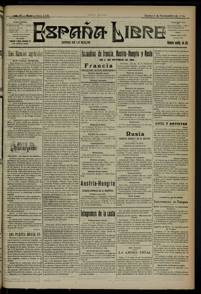 Miniatura de España Libre : Diario de la noche del 3 de noviembre de 1914, nº 1151
