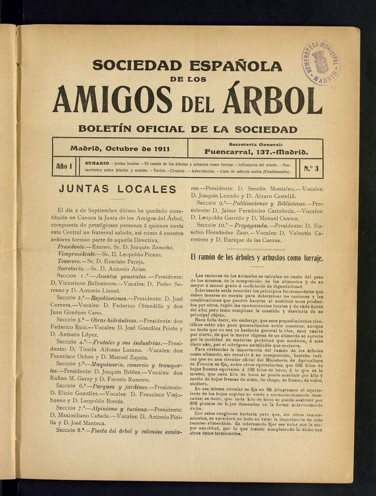 Miniatura de Boletín Comisión organizadora de la Sociedad Española de los amigos del árbol de octubre de 1911