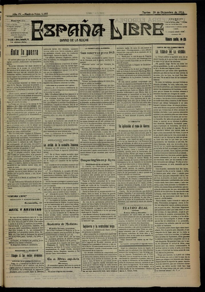 Miniatura de España Libre : Diario de la noche del 29 de diciembre de 1914, nº 1197
