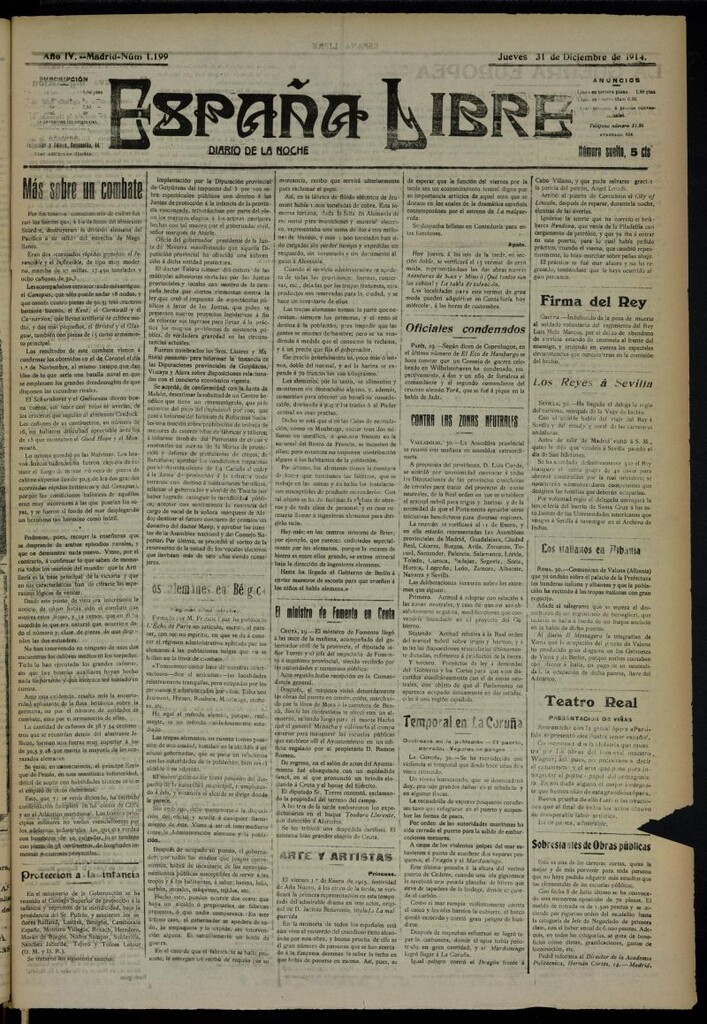 Miniatura de España Libre : Diario de la noche del 31 de diciembre de 1914, nº 1199