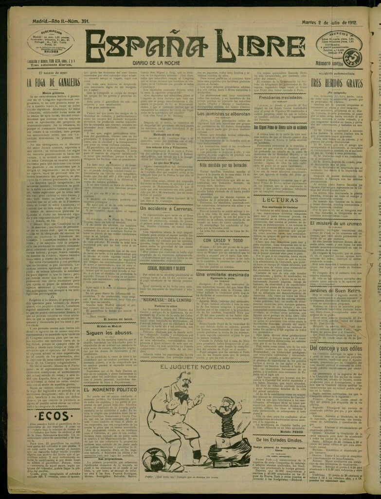 Miniatura de España Libre : Diario de la noche del 2 de julio de 1912, nº 391