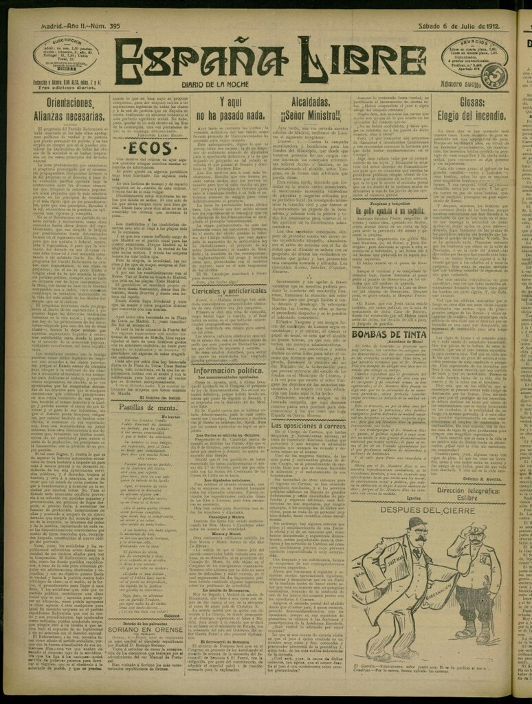 Miniatura de España Libre : Diario de la noche del 6 de julio de 1912, nº 395