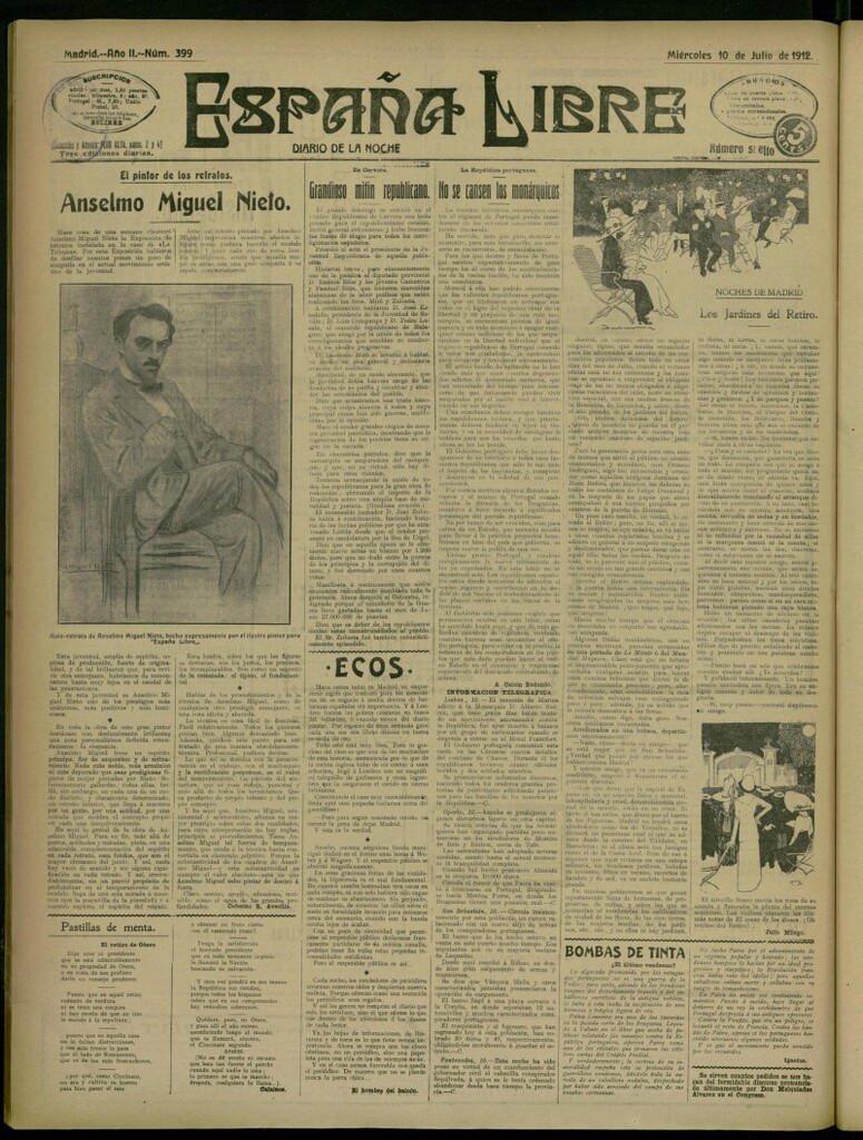 Miniatura de España Libre : Diario de la noche del 10 de julio de 1912, nº 399