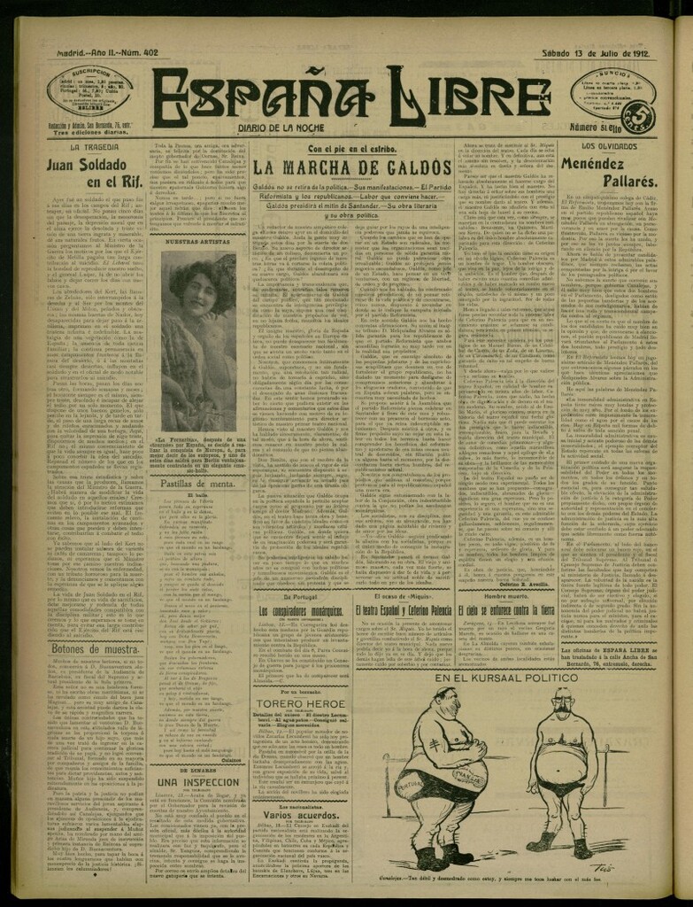 Miniatura de España Libre : Diario de la noche del 13 de julio de 1912, nº 402