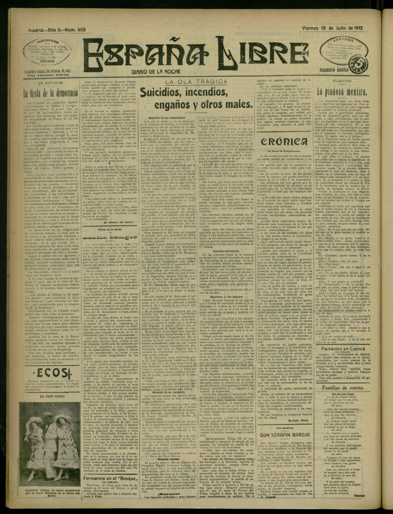 Miniatura de España Libre : Diario de la noche del 19 de julio de 1912, nº 408