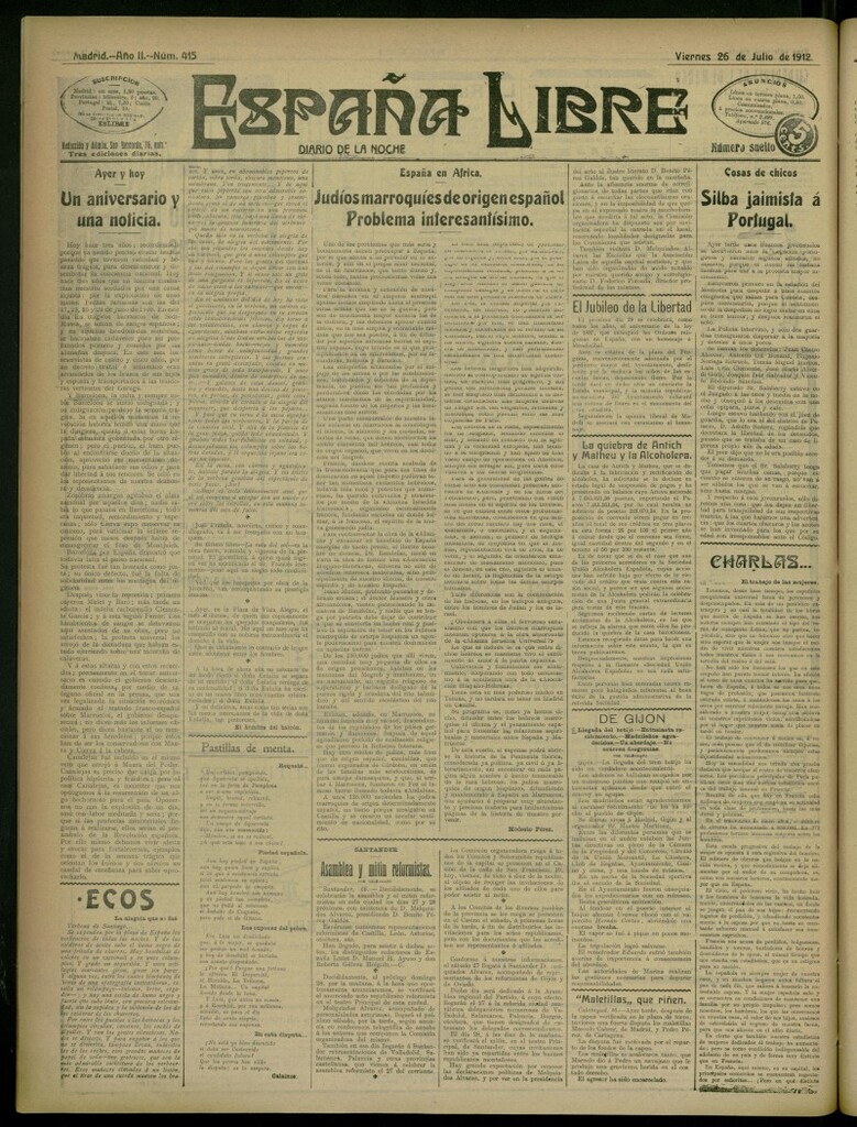Miniatura de España Libre : Diario de la noche del 26 de julio de 1912, nº 415
