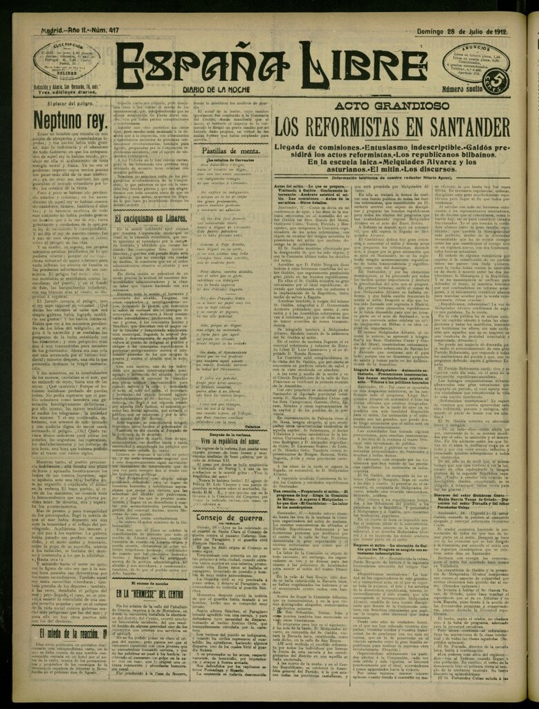 Miniatura de España Libre : Diario de la noche del 28 de julio de 1912, nº 417