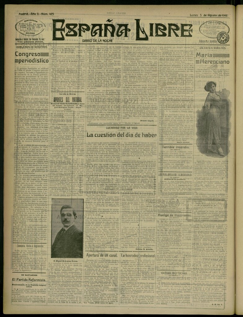 Miniatura de España Libre : Diario de la noche del 5 de agosto de 1912, nº 425