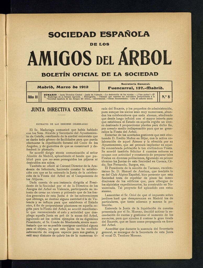 Miniatura de Boletín Comisión organizadora de la Sociedad Española de los amigos del árbol de marzo de 1912