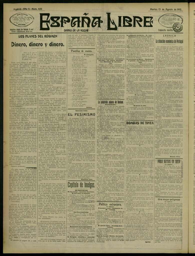 Miniatura de España Libre : Diario de la noche del 13 de agosto de 1912, nº 433
