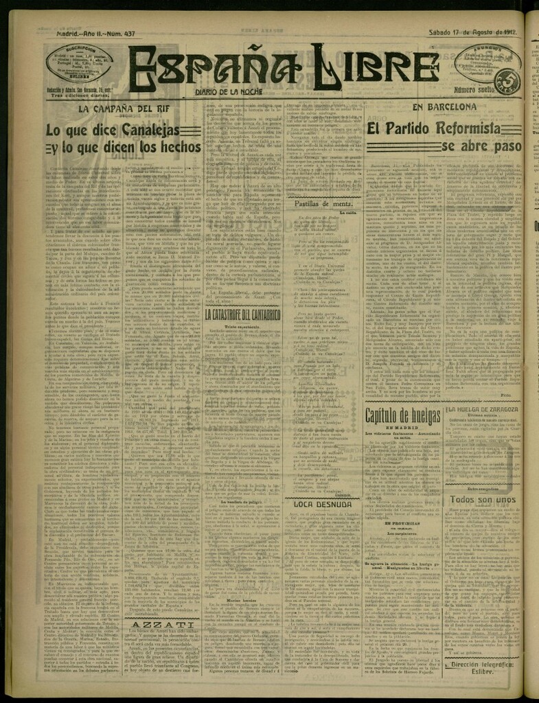 Miniatura de España Libre : Diario de la noche del 17 de agosto de 1912, nº 437