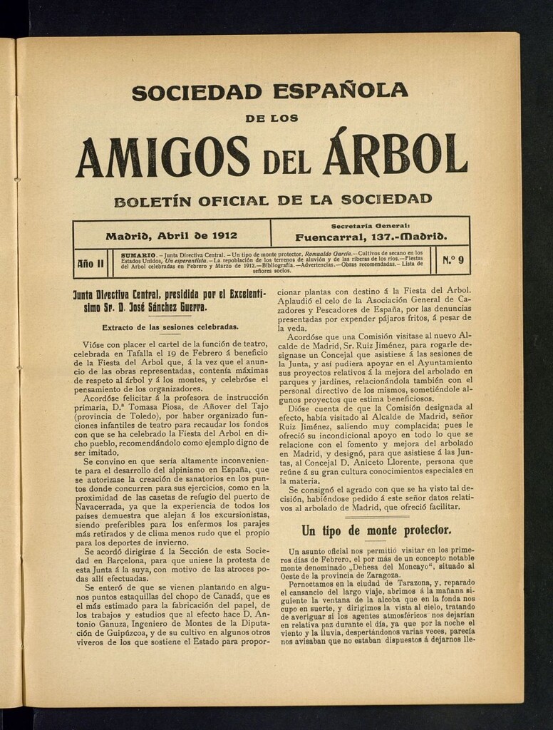 Miniatura de Boletín Comisión organizadora de la Sociedad Española de los amigos del árbol de abril de 1912