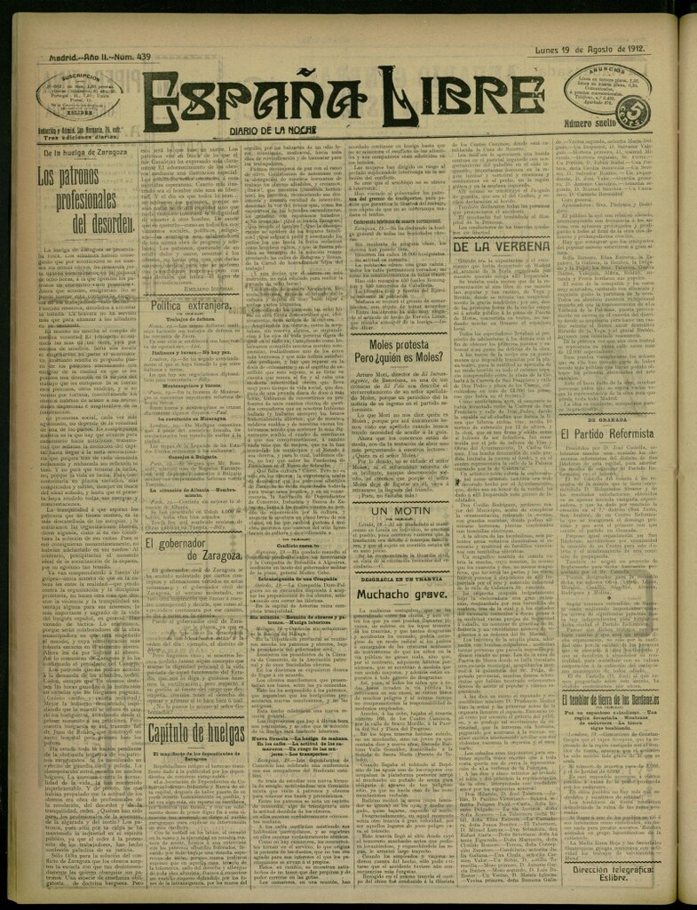 Miniatura de España Libre : Diario de la noche del 19 de agosto de 1912, nº 439