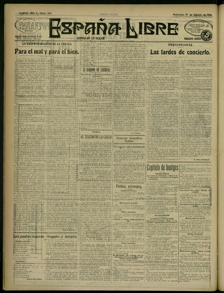 Miniatura de España Libre : Diario de la noche del 21 de agosto de 1912, nº 441
