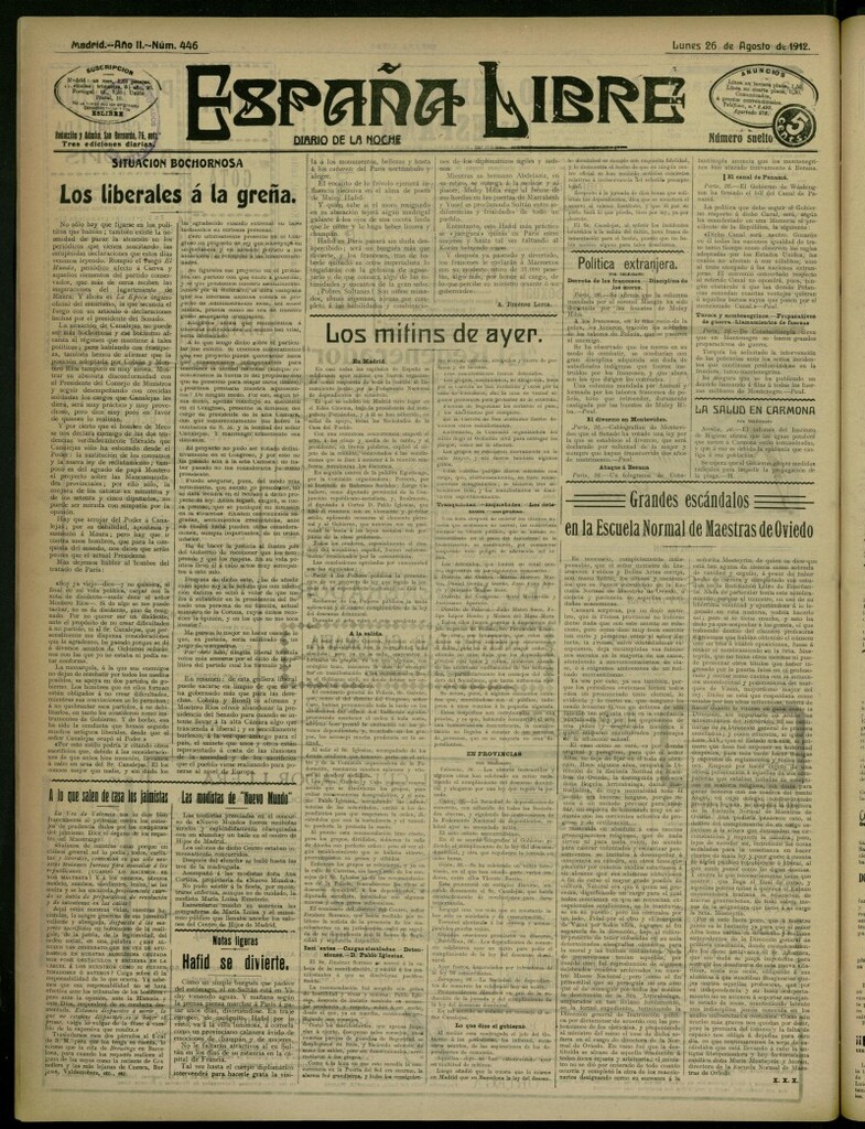 Miniatura de España Libre : Diario de la noche del 26 de agosto de 1912, nº 446