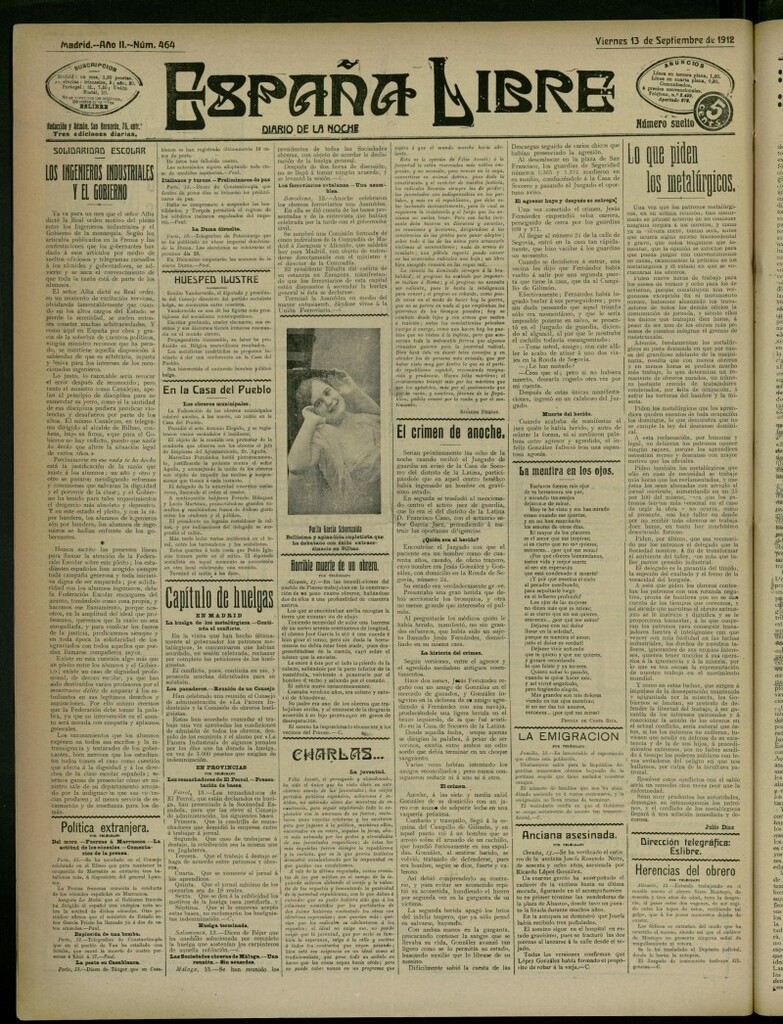 Miniatura de España Libre : Diario de la noche del 13 de septiembre de 1912, nº 464