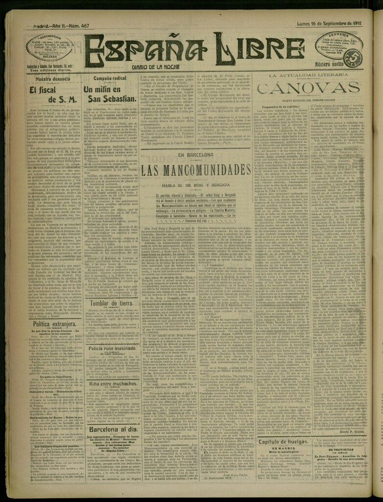 Miniatura de España Libre : Diario de la noche del 16 de septiembre de 1912, nº 467