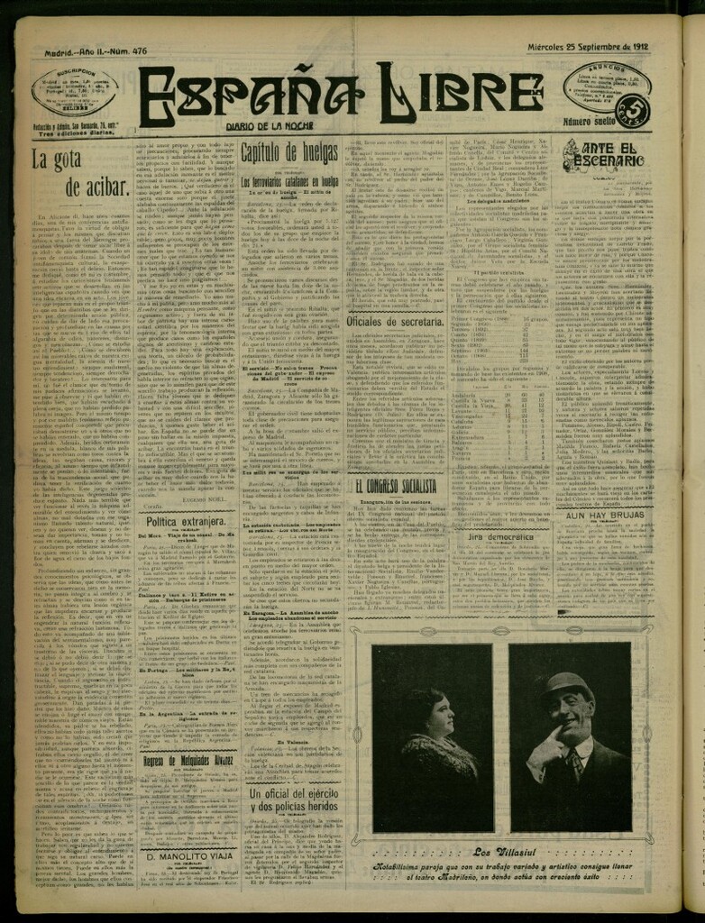 Miniatura de España Libre : Diario de la noche del 25 de septiembre de 1912, nº 476