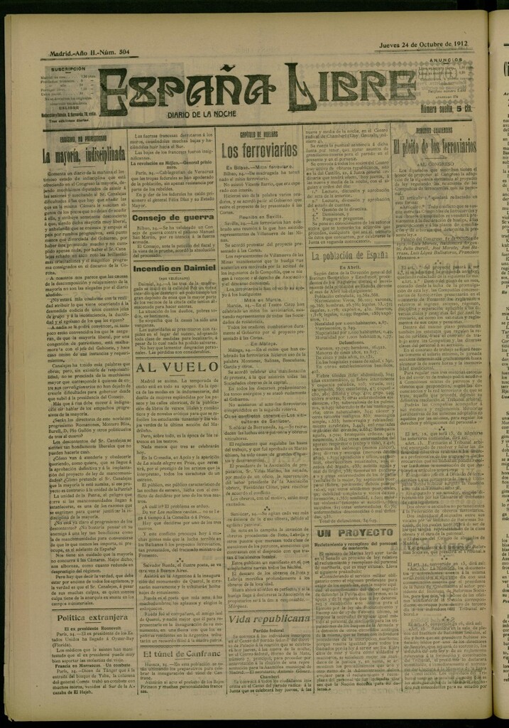Miniatura de España Libre : Diario de la noche del 24 de octubre de 1912, nº 504