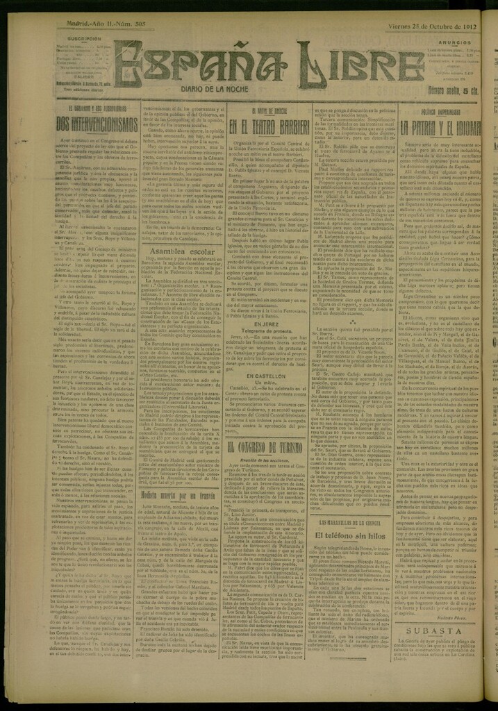 Miniatura de España Libre : Diario de la noche del 25 de octubre de 1912, nº 505