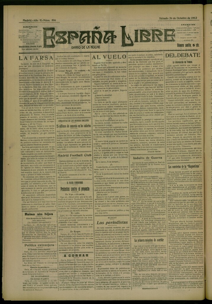 Miniatura de España Libre : Diario de la noche del 26 de octubre de 1912,nº 506