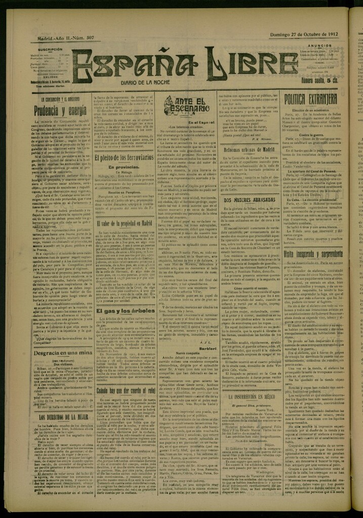 Miniatura de España Libre : Diario de la noche del 27 de octubre de 1912, nº 507