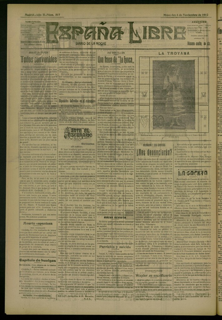 Miniatura de España Libre : Diario de la noche del 6 de noviembre de 1912, nº 517