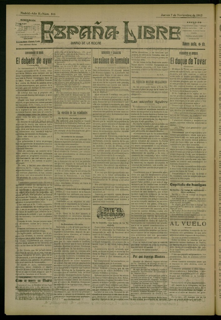 Miniatura de España Libre : Diario de la noche del 7 de noviembre de 1912, nº 518